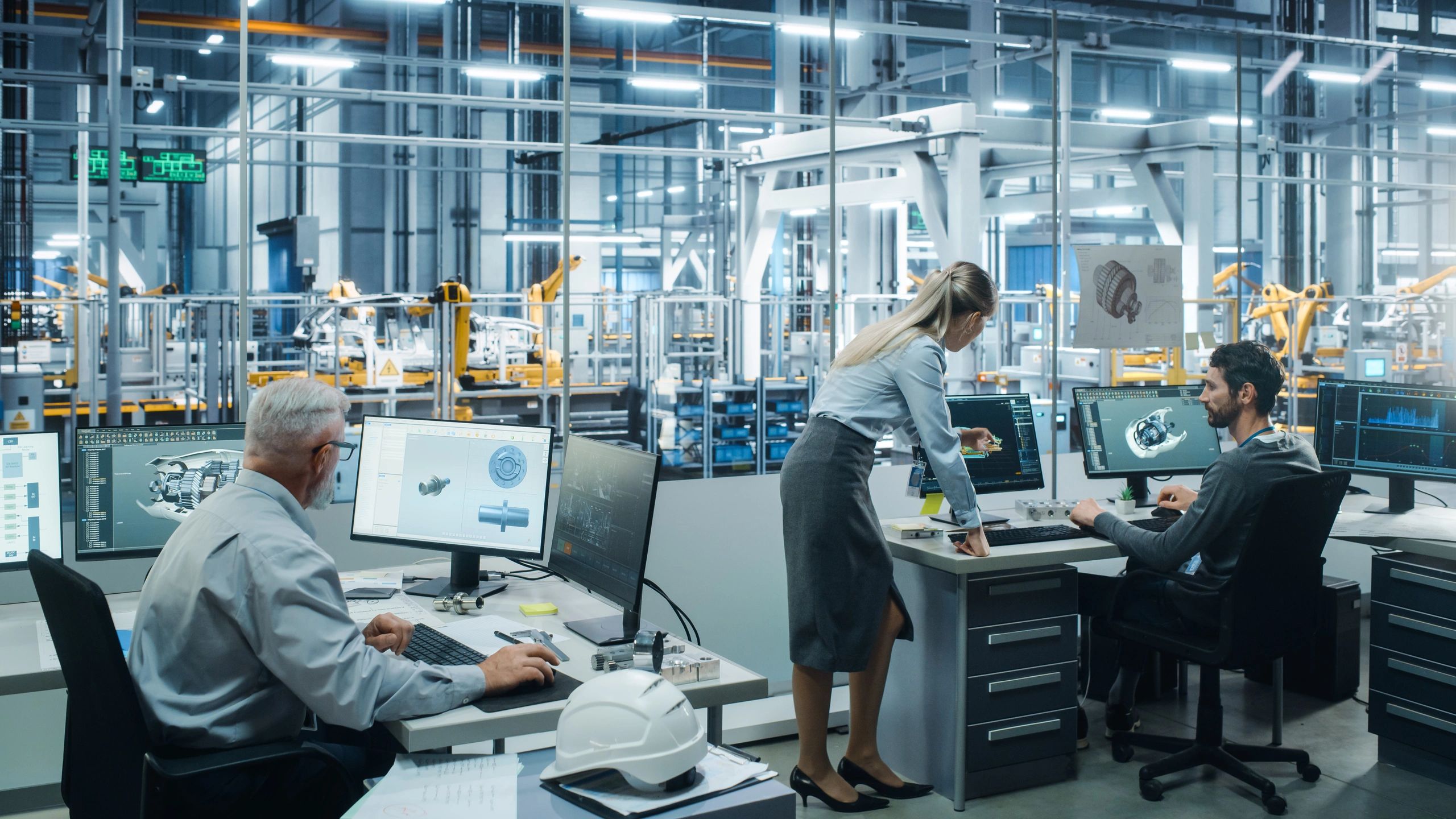 Profesionales revisando procesos de automatización en una planta industrial